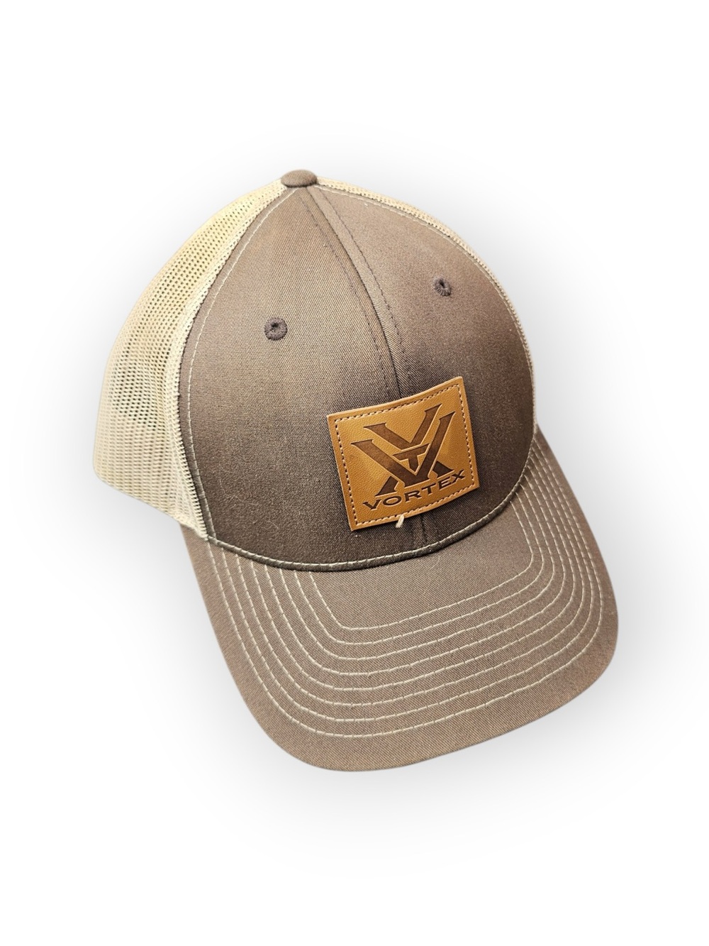Vortex Optics Leather Patch Trucker Hat Mesh Snapback Cap Brown Tan